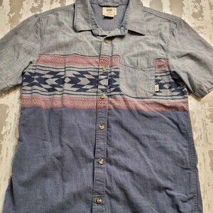 2438 Van's Off the Wall Aztec‎ Print SS Button Down Men's Size Small